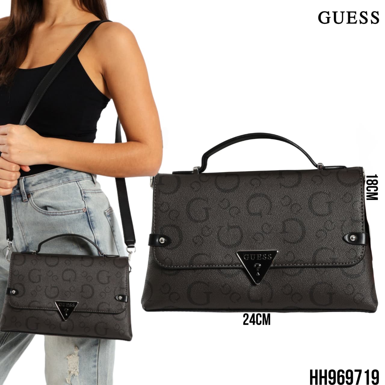 Bolsa Guess Crossbody Marlena Negro Lisa Níquel
