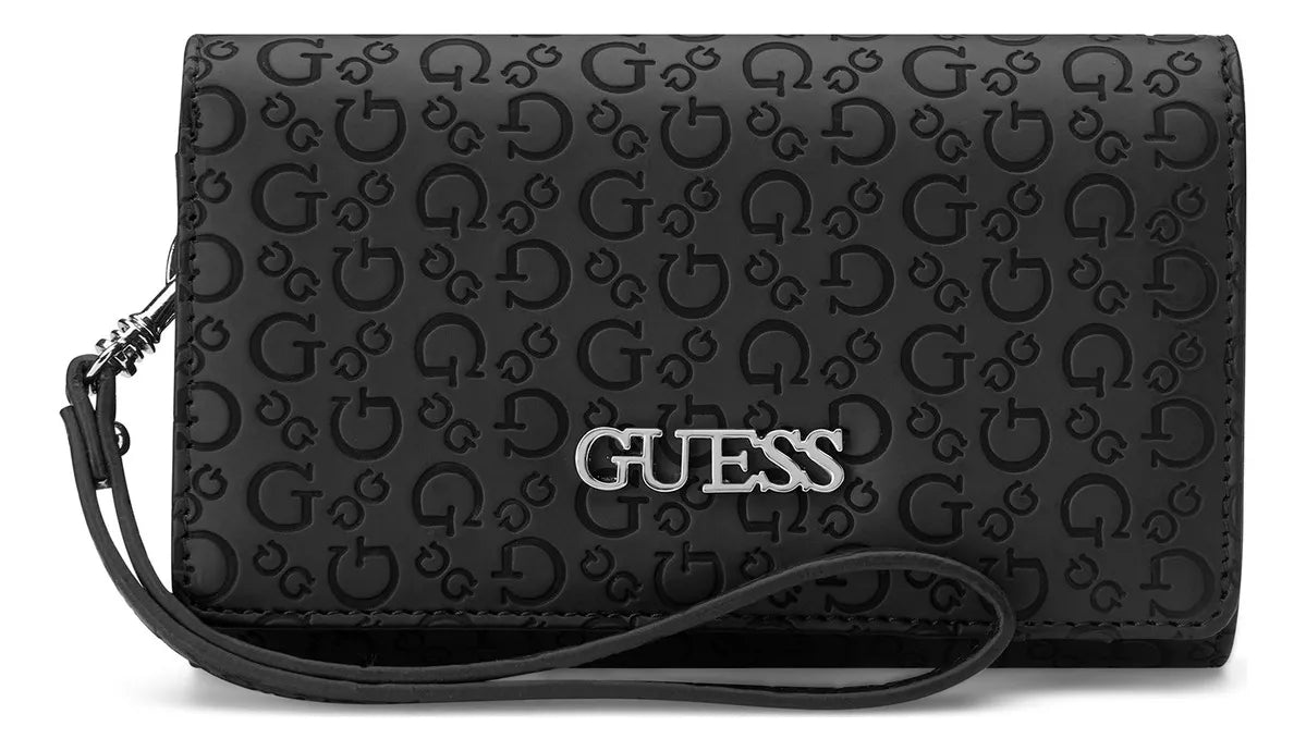 Billetera Guess Acabado De Los Herrajes Niquel Color Negro Diseño De La Tela Liso
