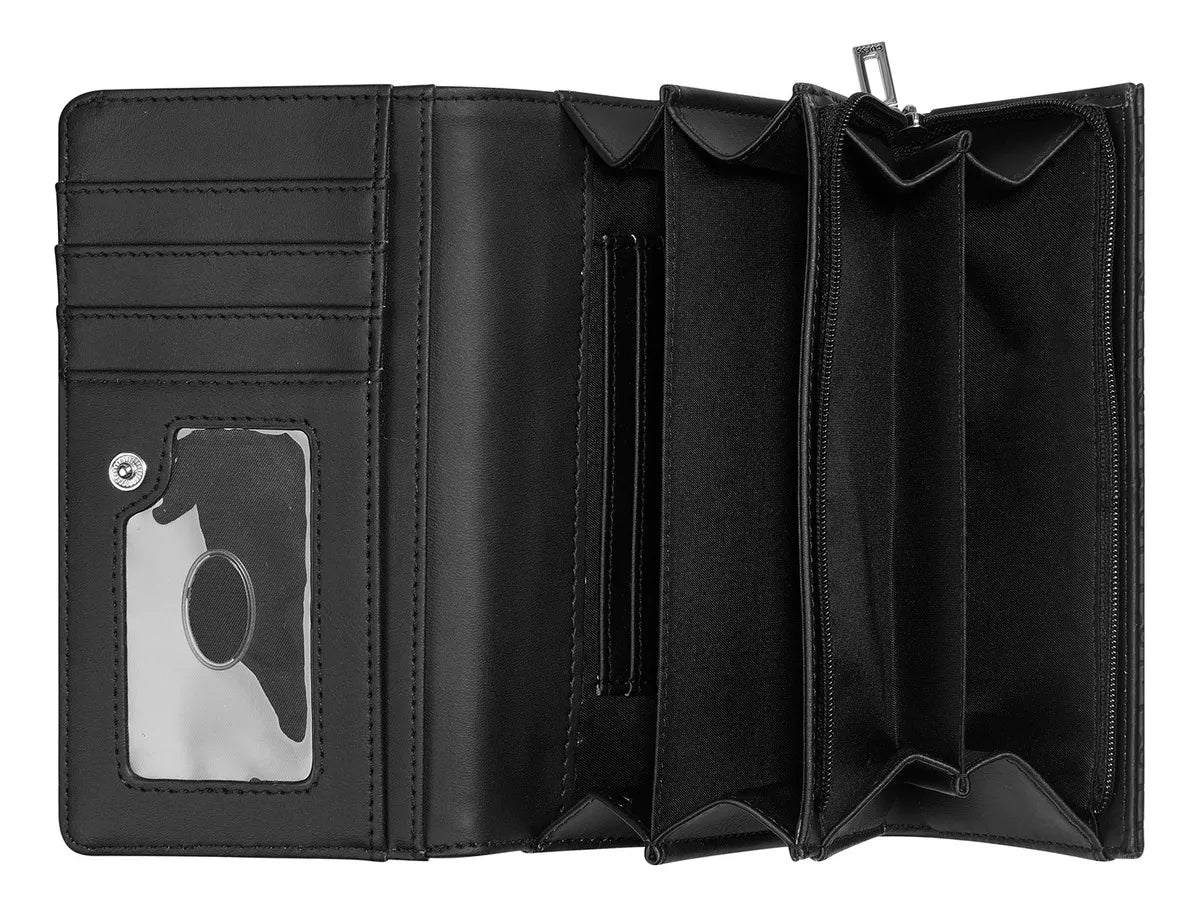Billetera Guess Acabado De Los Herrajes Niquel Color Negro Diseño De La Tela Liso