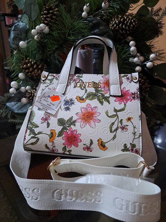 Crossbody Guess floreado blanco