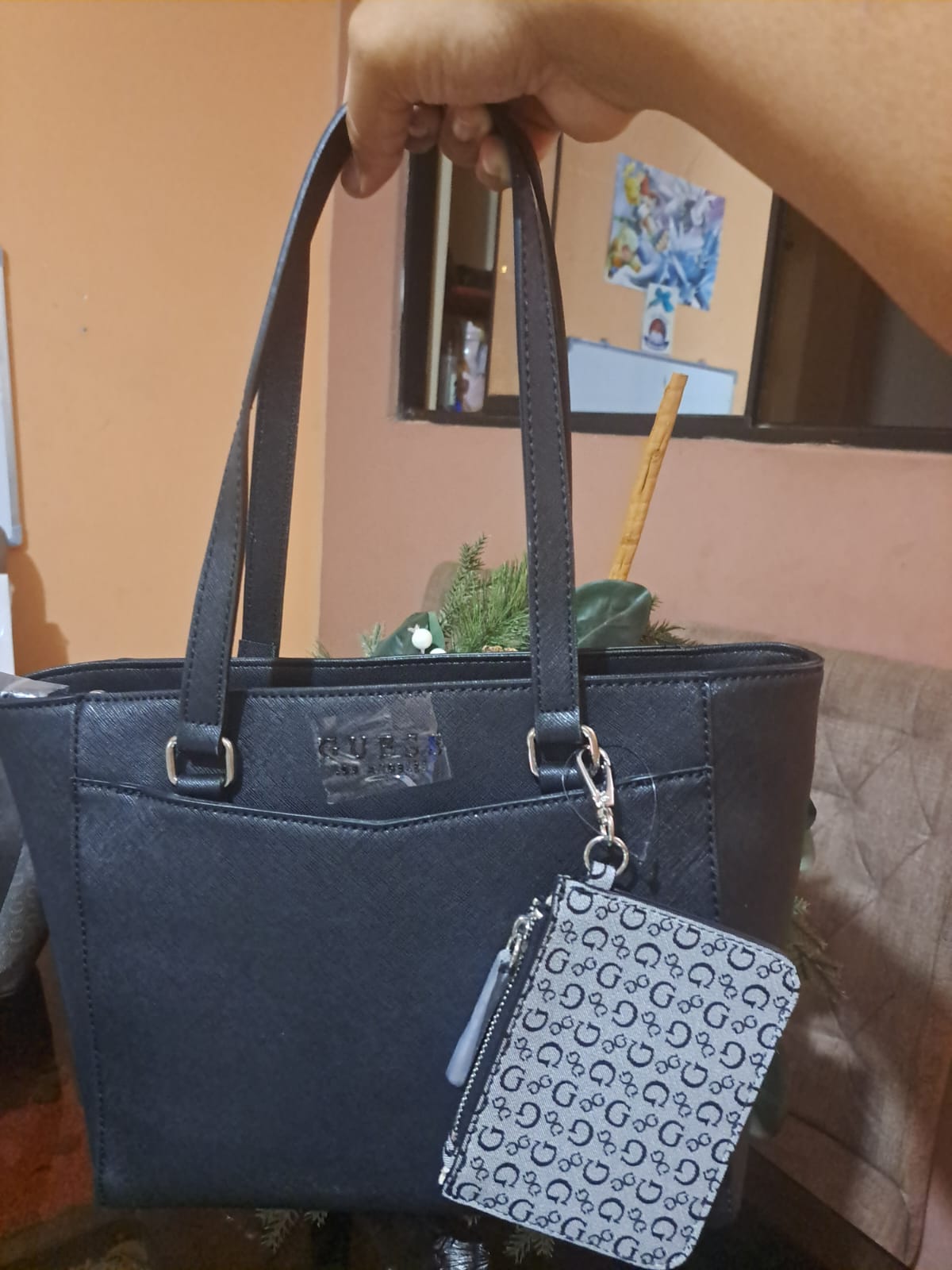 Bolso Guess Con Asas Negras Negro Liso Níquel